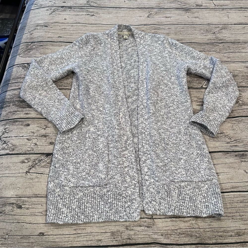 L.L. Bean Open-Front Cotton Ragg Cardigan in Marled Grey Size Small